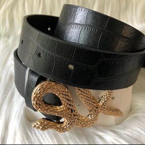 Snake Buckle Faux-Leather Belt